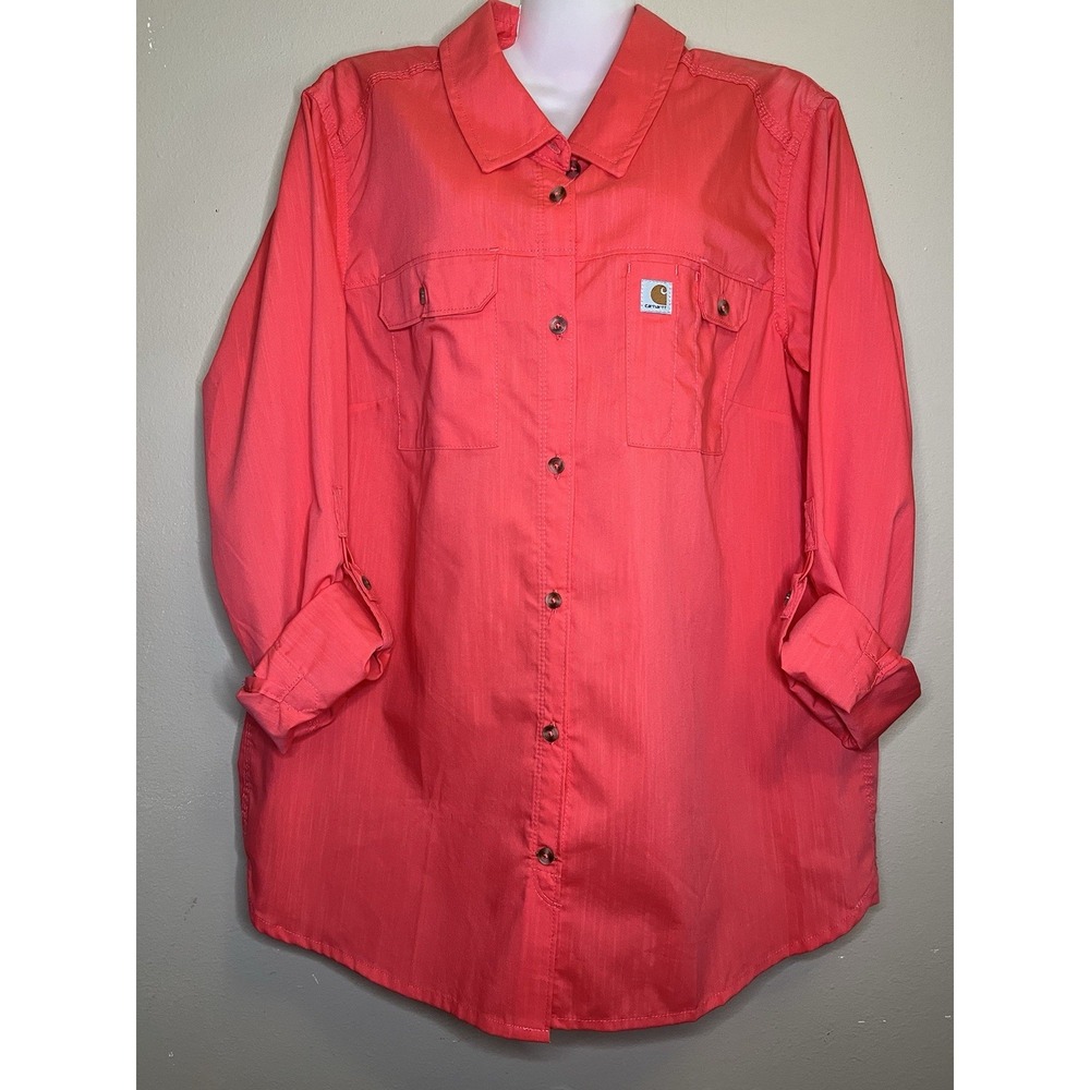 Carhartt Women's Breathable Bright Pink Fishing Shirt L Fast Dry Stain Breaker